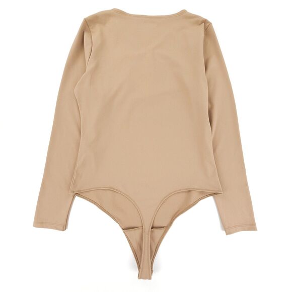 NWT Abercrombie Long Sleeve Seamless Fabric Keyhole Bodysuit Camel Tan 90s Y2k - Picture 5 of 9